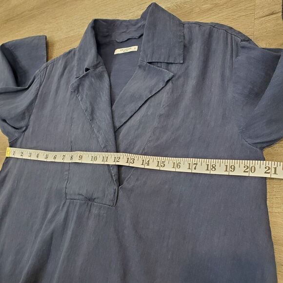 MM.Lafleur Linen Blend Collared Top XS Blue Stretch 3/4 Sleeve Nautical Preppy - Picture 5 of 10